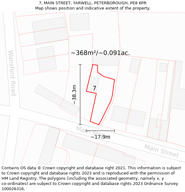 7, MAIN STREET, YARWELL, PETERBOROUGH, PE8 6PR: Plot and title map