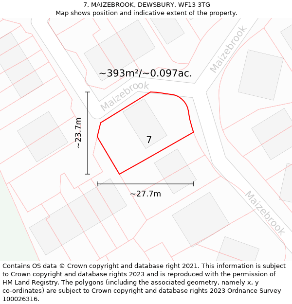 7, MAIZEBROOK, DEWSBURY, WF13 3TG: Plot and title map