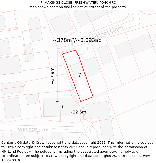 7, MAKINGS CLOSE, FRESHWATER, PO40 9RQ: Plot and title map