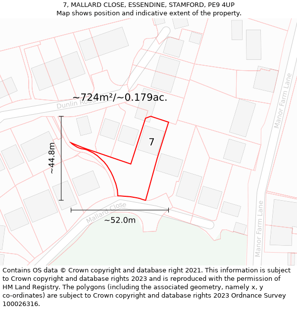 7, MALLARD CLOSE, ESSENDINE, STAMFORD, PE9 4UP: Plot and title map