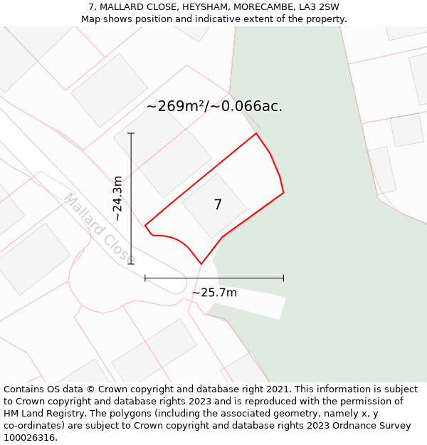 7, MALLARD CLOSE, HEYSHAM, MORECAMBE, LA3 2SW: Plot and title map