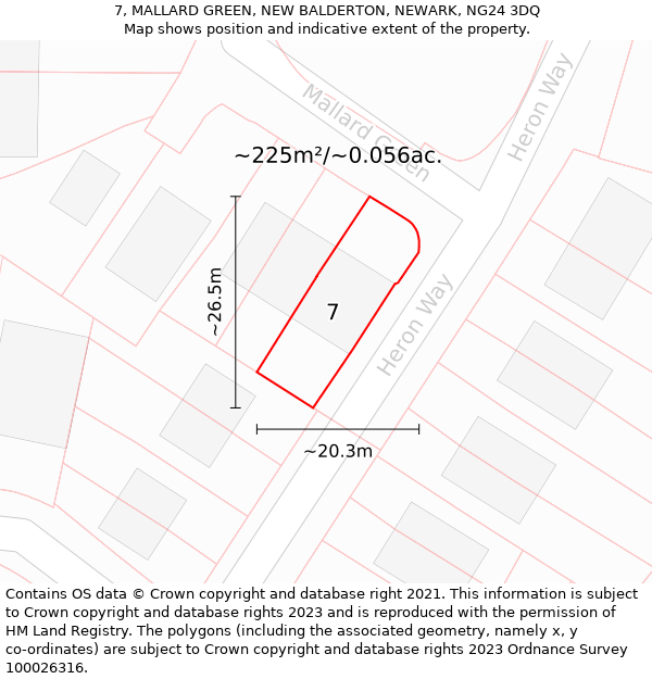 7, MALLARD GREEN, NEW BALDERTON, NEWARK, NG24 3DQ: Plot and title map