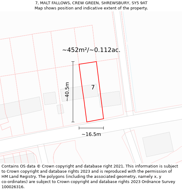 7, MALT FALLOWS, CREW GREEN, SHREWSBURY, SY5 9AT: Plot and title map