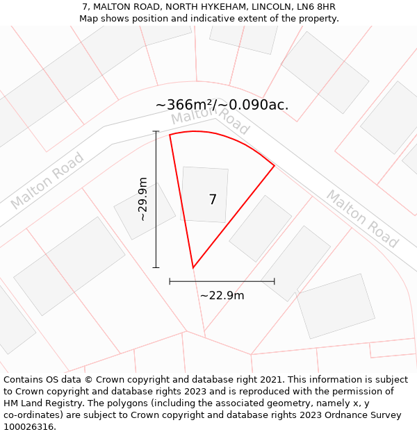 7, MALTON ROAD, NORTH HYKEHAM, LINCOLN, LN6 8HR: Plot and title map