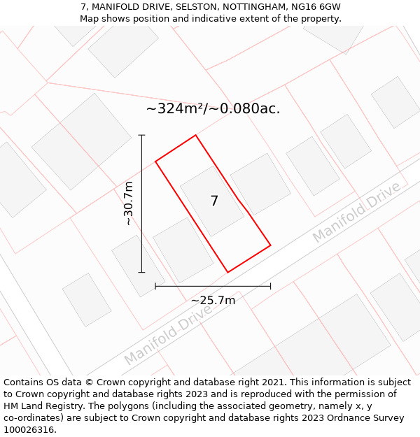 7, MANIFOLD DRIVE, SELSTON, NOTTINGHAM, NG16 6GW: Plot and title map