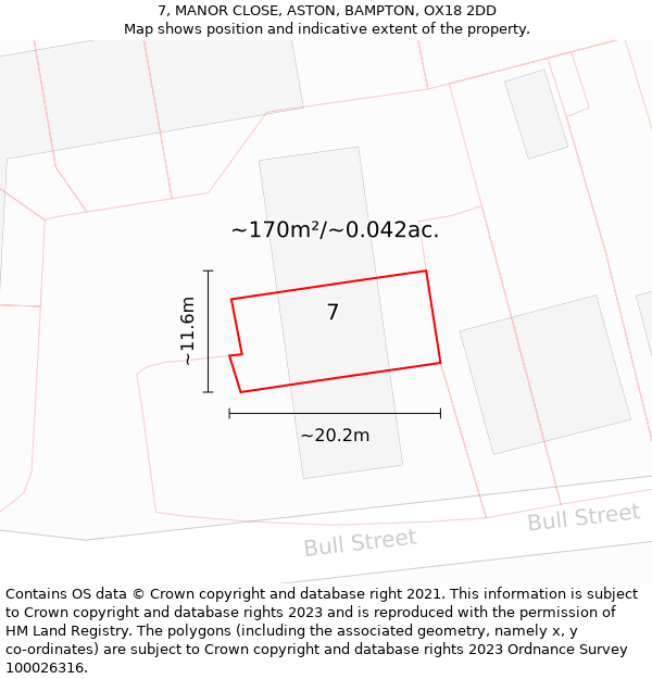 7, MANOR CLOSE, ASTON, BAMPTON, OX18 2DD: Plot and title map