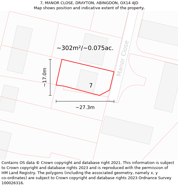7, MANOR CLOSE, DRAYTON, ABINGDON, OX14 4JD: Plot and title map