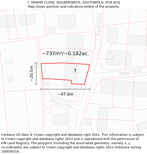 7, MANOR CLOSE, WALBERSWICK, SOUTHWOLD, IP18 6UQ: Plot and title map