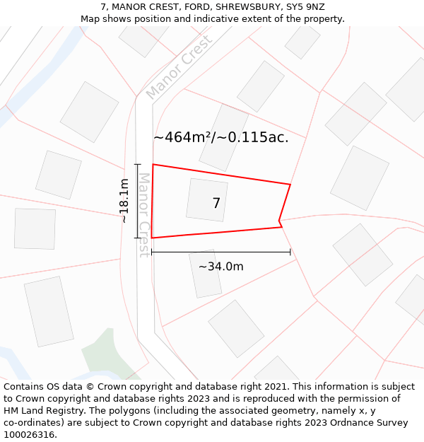 7, MANOR CREST, FORD, SHREWSBURY, SY5 9NZ: Plot and title map