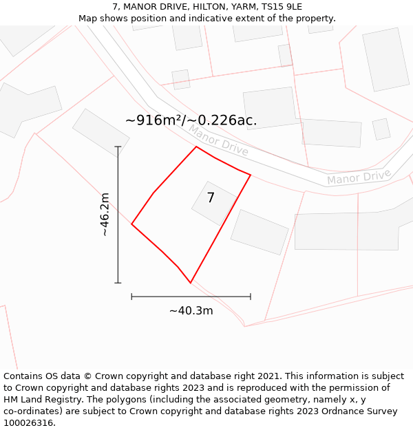 7, MANOR DRIVE, HILTON, YARM, TS15 9LE: Plot and title map