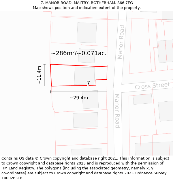 7, MANOR ROAD, MALTBY, ROTHERHAM, S66 7EG: Plot and title map