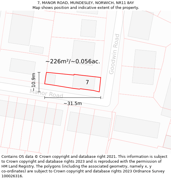 7, MANOR ROAD, MUNDESLEY, NORWICH, NR11 8AY: Plot and title map