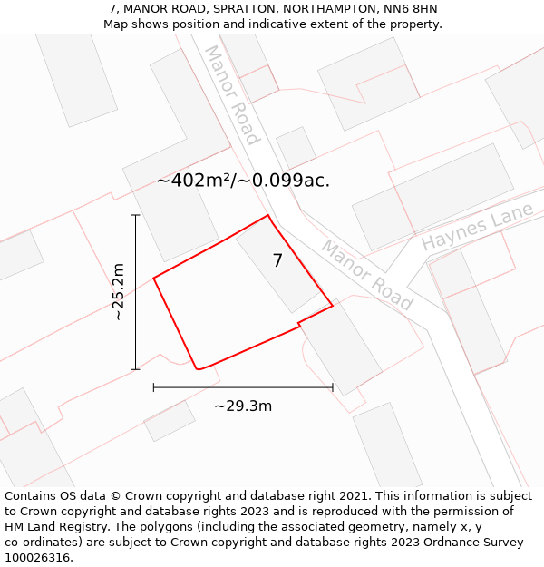 7, MANOR ROAD, SPRATTON, NORTHAMPTON, NN6 8HN: Plot and title map