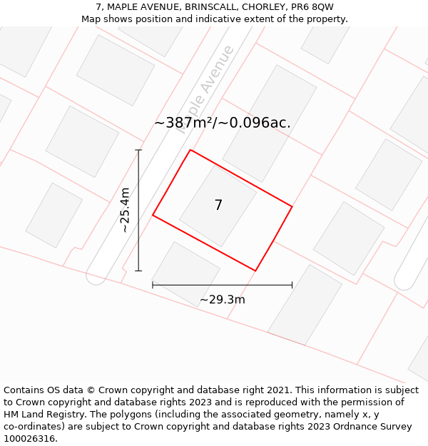 7, MAPLE AVENUE, BRINSCALL, CHORLEY, PR6 8QW: Plot and title map