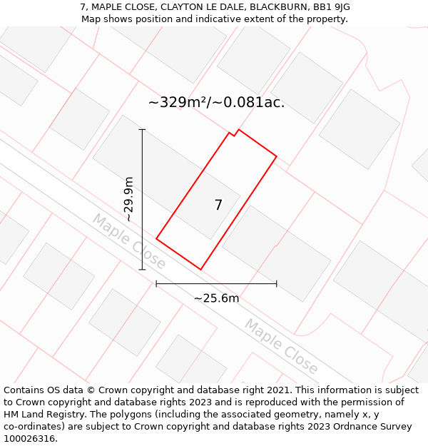 7, MAPLE CLOSE, CLAYTON LE DALE, BLACKBURN, BB1 9JG: Plot and title map