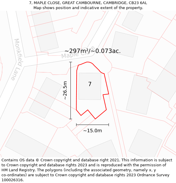 7, MAPLE CLOSE, GREAT CAMBOURNE, CAMBRIDGE, CB23 6AL: Plot and title map