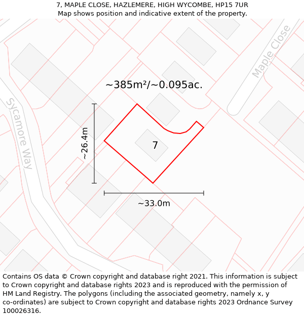 7, MAPLE CLOSE, HAZLEMERE, HIGH WYCOMBE, HP15 7UR: Plot and title map