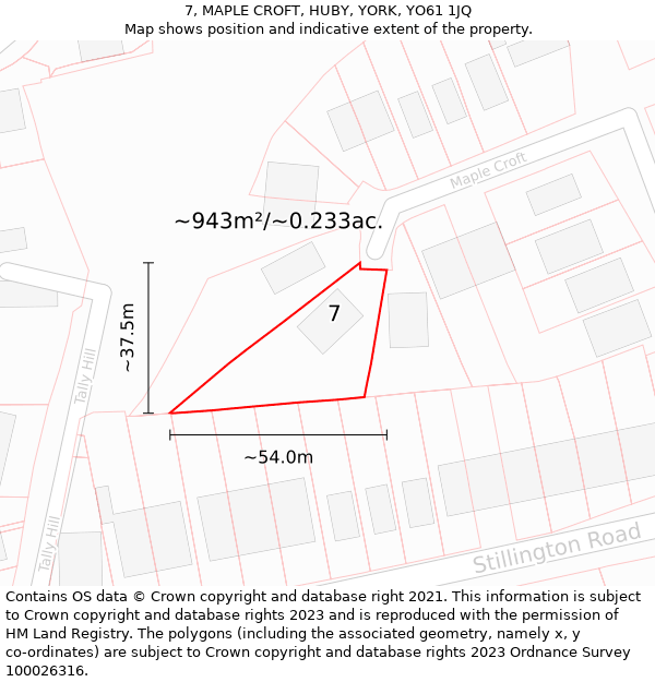 7, MAPLE CROFT, HUBY, YORK, YO61 1JQ: Plot and title map