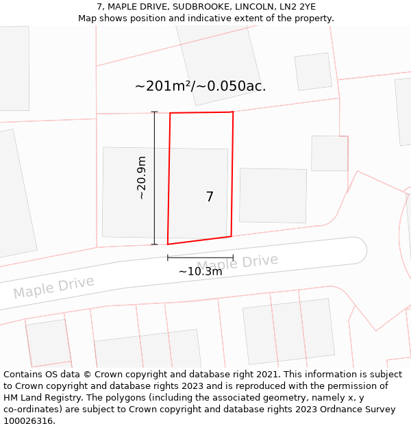 7, MAPLE DRIVE, SUDBROOKE, LINCOLN, LN2 2YE: Plot and title map