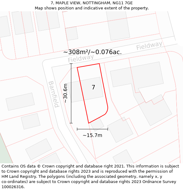 7, MAPLE VIEW, NOTTINGHAM, NG11 7GE: Plot and title map