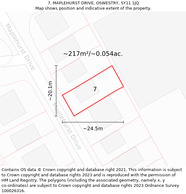 7, MAPLEHURST DRIVE, OSWESTRY, SY11 1JQ: Plot and title map