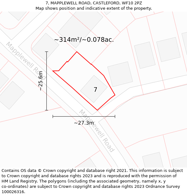 7, MAPPLEWELL ROAD, CASTLEFORD, WF10 2PZ: Plot and title map