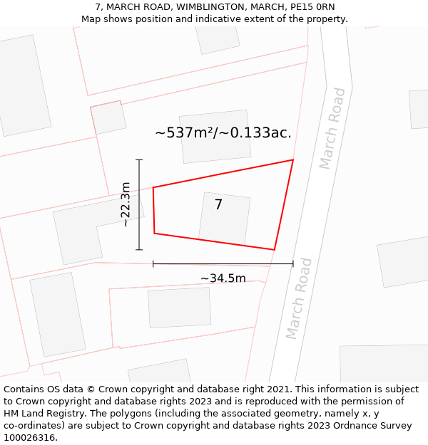 7, MARCH ROAD, WIMBLINGTON, MARCH, PE15 0RN: Plot and title map