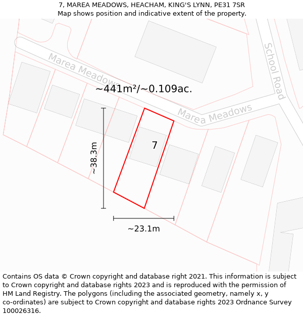 7, MAREA MEADOWS, HEACHAM, KING'S LYNN, PE31 7SR: Plot and title map