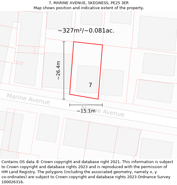 7, MARINE AVENUE, SKEGNESS, PE25 3ER: Plot and title map