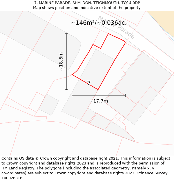 7, MARINE PARADE, SHALDON, TEIGNMOUTH, TQ14 0DP: Plot and title map