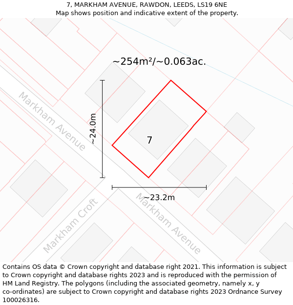 7, MARKHAM AVENUE, RAWDON, LEEDS, LS19 6NE: Plot and title map