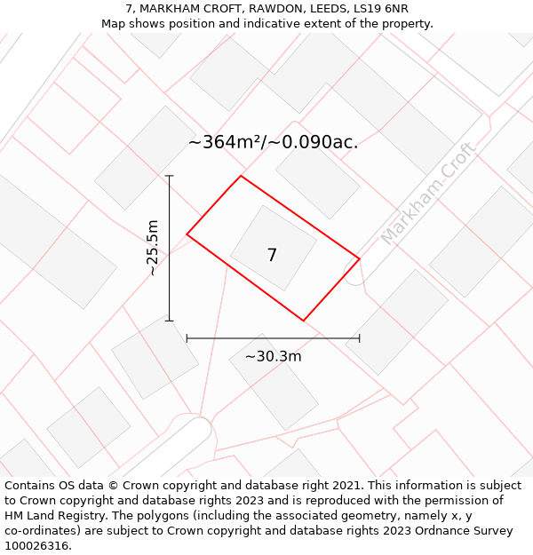 7, MARKHAM CROFT, RAWDON, LEEDS, LS19 6NR: Plot and title map