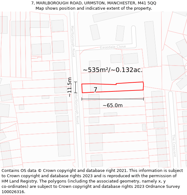 7, MARLBOROUGH ROAD, URMSTON, MANCHESTER, M41 5QQ: Plot and title map