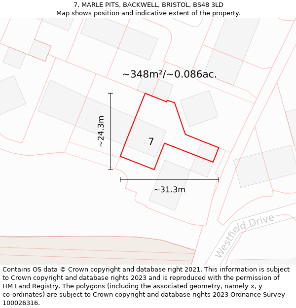 7, MARLE PITS, BACKWELL, BRISTOL, BS48 3LD: Plot and title map