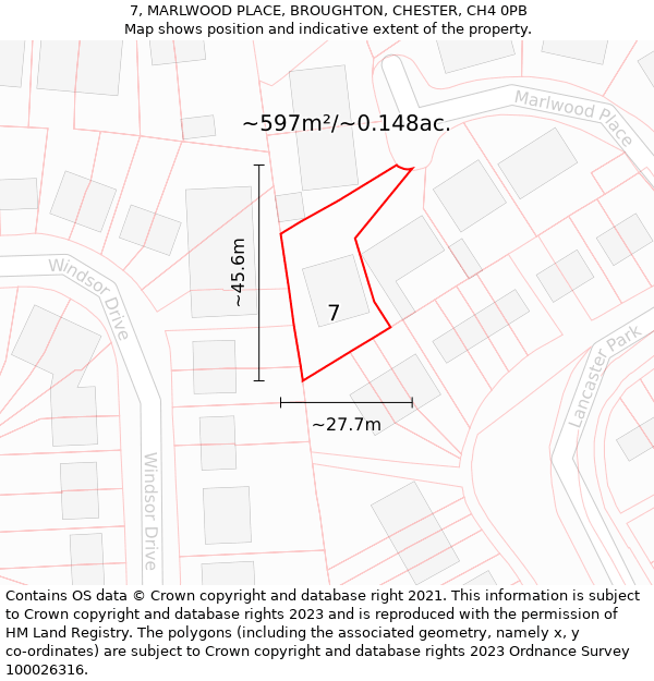 7, MARLWOOD PLACE, BROUGHTON, CHESTER, CH4 0PB: Plot and title map