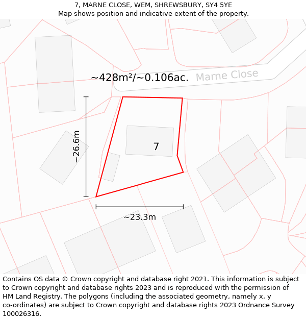 7, MARNE CLOSE, WEM, SHREWSBURY, SY4 5YE: Plot and title map