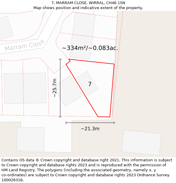 7, MARRAM CLOSE, WIRRAL, CH46 1SN: Plot and title map