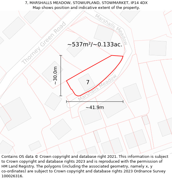 7, MARSHALLS MEADOW, STOWUPLAND, STOWMARKET, IP14 4DX: Plot and title map