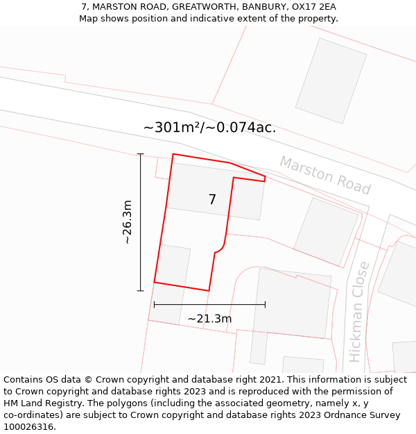 7, MARSTON ROAD, GREATWORTH, BANBURY, OX17 2EA: Plot and title map