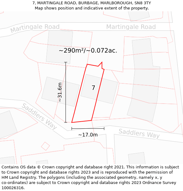 7, MARTINGALE ROAD, BURBAGE, MARLBOROUGH, SN8 3TY: Plot and title map