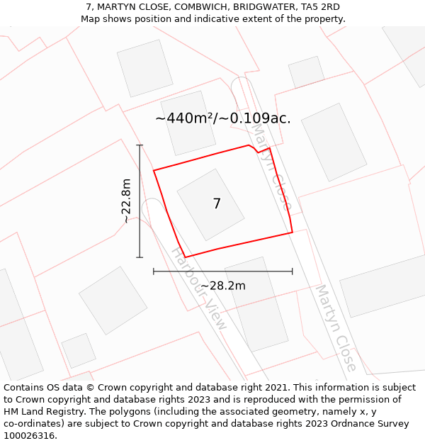 7, MARTYN CLOSE, COMBWICH, BRIDGWATER, TA5 2RD: Plot and title map