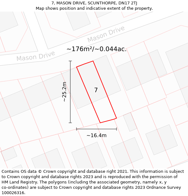 7, MASON DRIVE, SCUNTHORPE, DN17 2TJ: Plot and title map