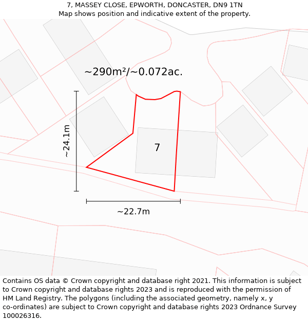 7, MASSEY CLOSE, EPWORTH, DONCASTER, DN9 1TN: Plot and title map