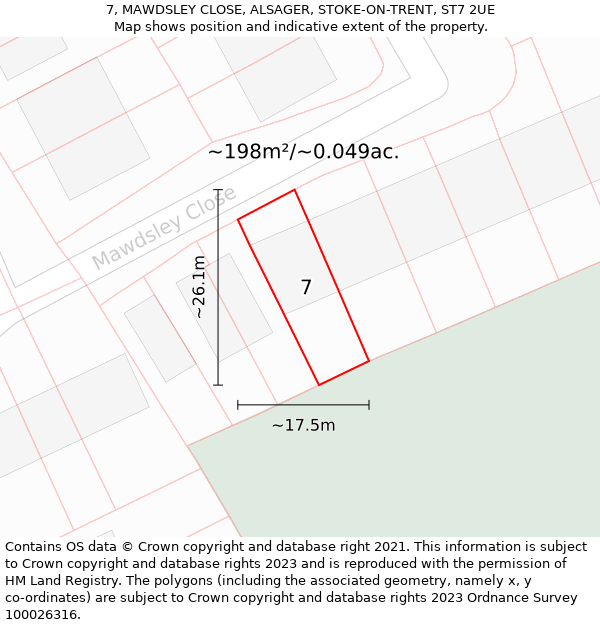 7, MAWDSLEY CLOSE, ALSAGER, STOKE-ON-TRENT, ST7 2UE: Plot and title map