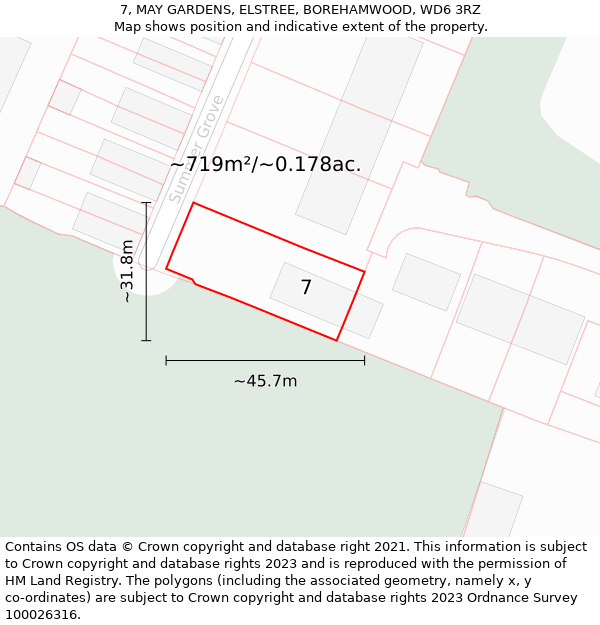 7, MAY GARDENS, ELSTREE, BOREHAMWOOD, WD6 3RZ: Plot and title map