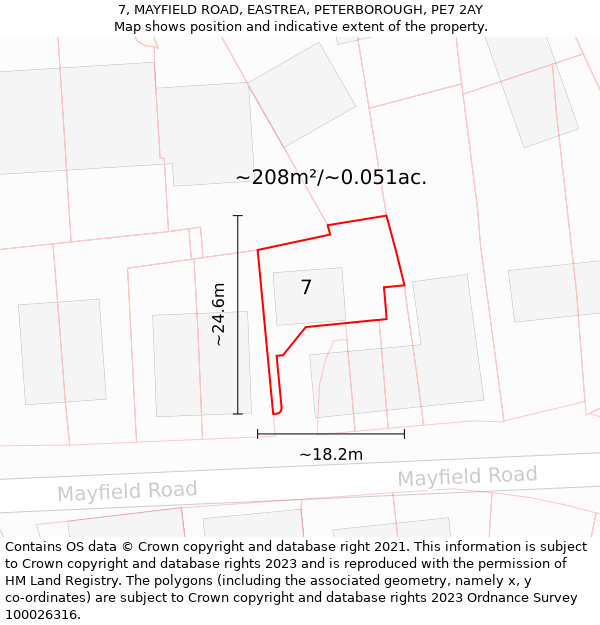 7, MAYFIELD ROAD, EASTREA, PETERBOROUGH, PE7 2AY: Plot and title map