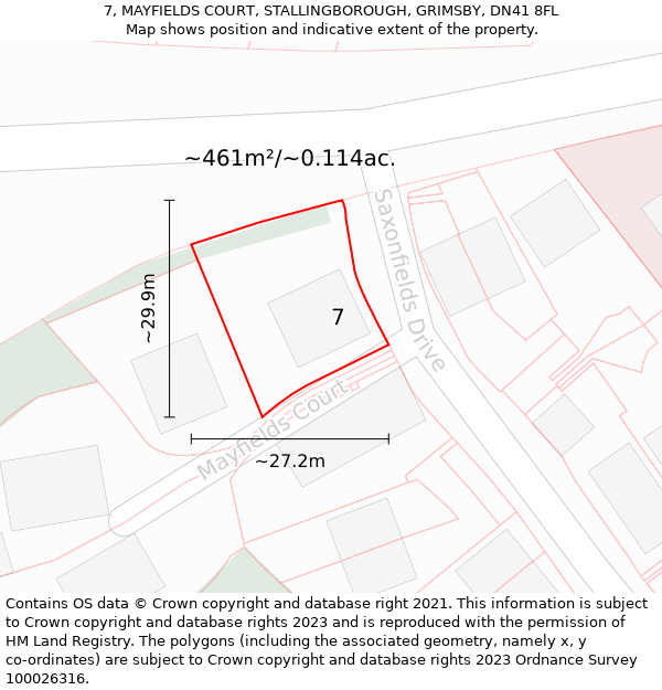 7, MAYFIELDS COURT, STALLINGBOROUGH, GRIMSBY, DN41 8FL: Plot and title map