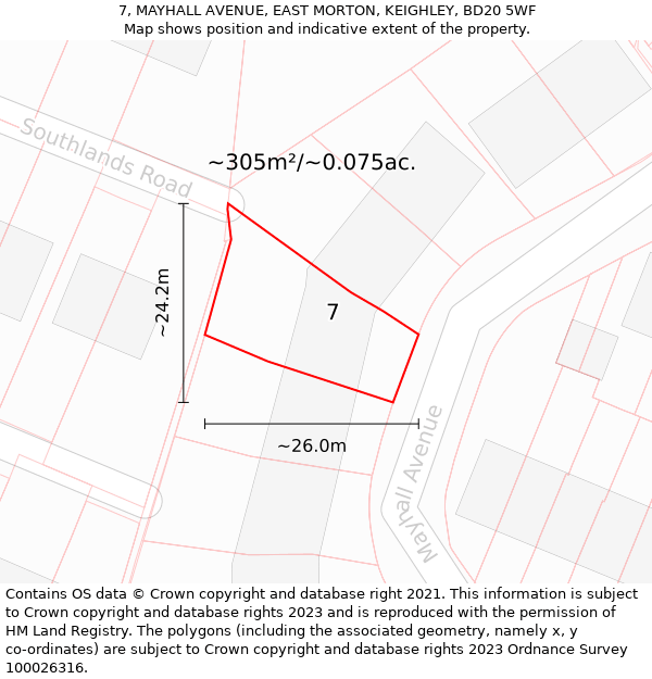 7, MAYHALL AVENUE, EAST MORTON, KEIGHLEY, BD20 5WF: Plot and title map