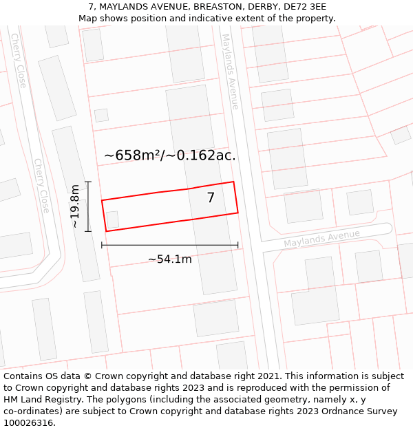 7, MAYLANDS AVENUE, BREASTON, DERBY, DE72 3EE: Plot and title map