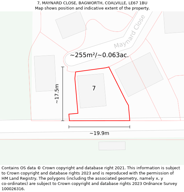 7, MAYNARD CLOSE, BAGWORTH, COALVILLE, LE67 1BU: Plot and title map